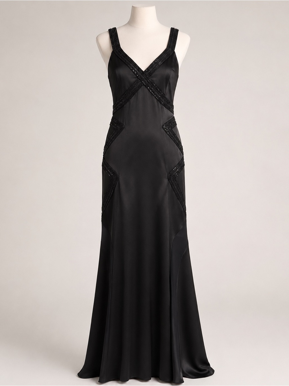 Black Beaded Maxi Evening Dress – Wedding Guest/Formal